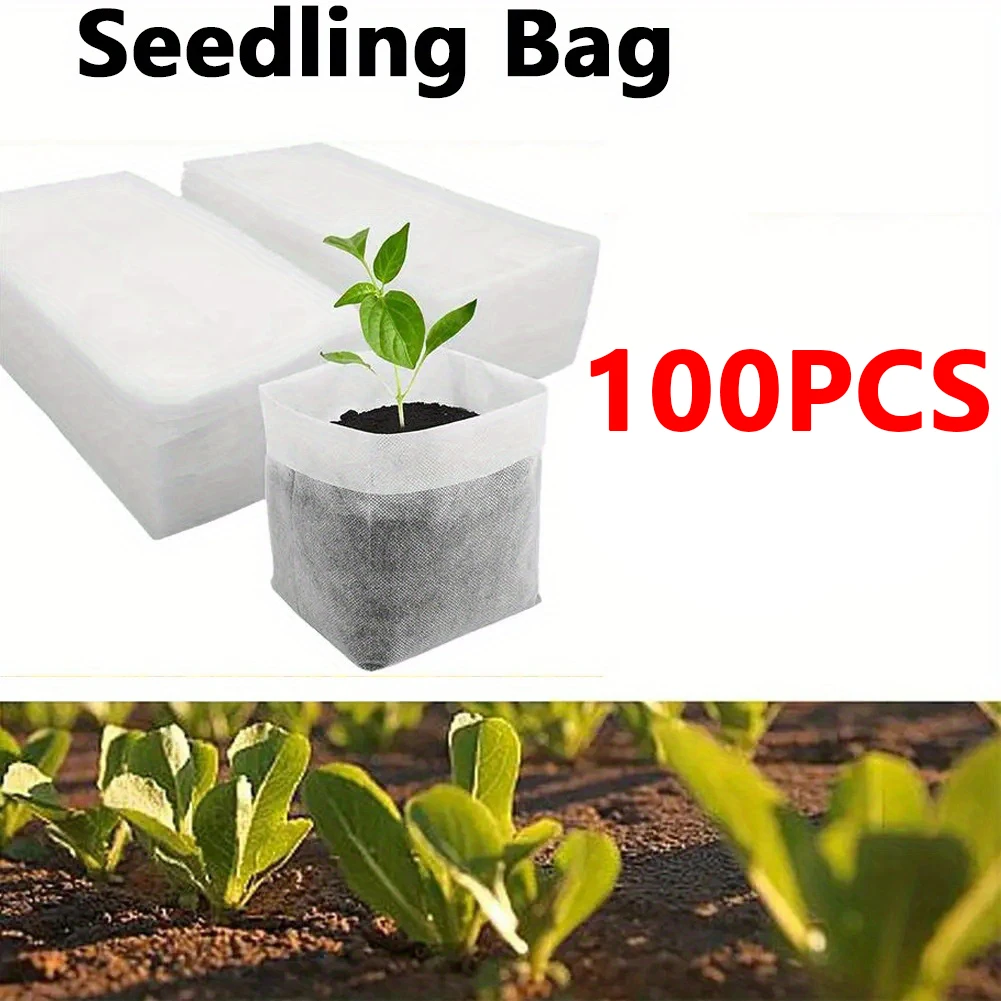 Seed Starter Tray - 生分解性種子苗袋、不織布植物成長バッグ、生地苗ポット植物ポーチ、家庭菜園供給 100 個