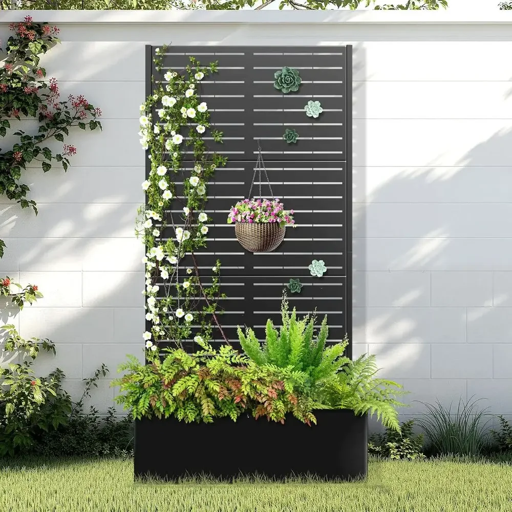 Vertical Planter - トレリス付き高床式ガーデンベッド、2-in-1プランターとプライバシースクリーン、屋外垂直ガーデニング、35.4 x 15.7 x 70.9、ブラック