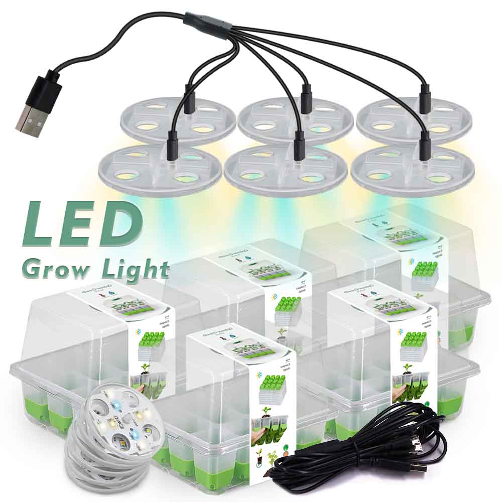 Grow Light Led - LED 成長ライト苗スタータートレイキット透明カバー付き屋内庭温室花植物苗床発芽ボックス