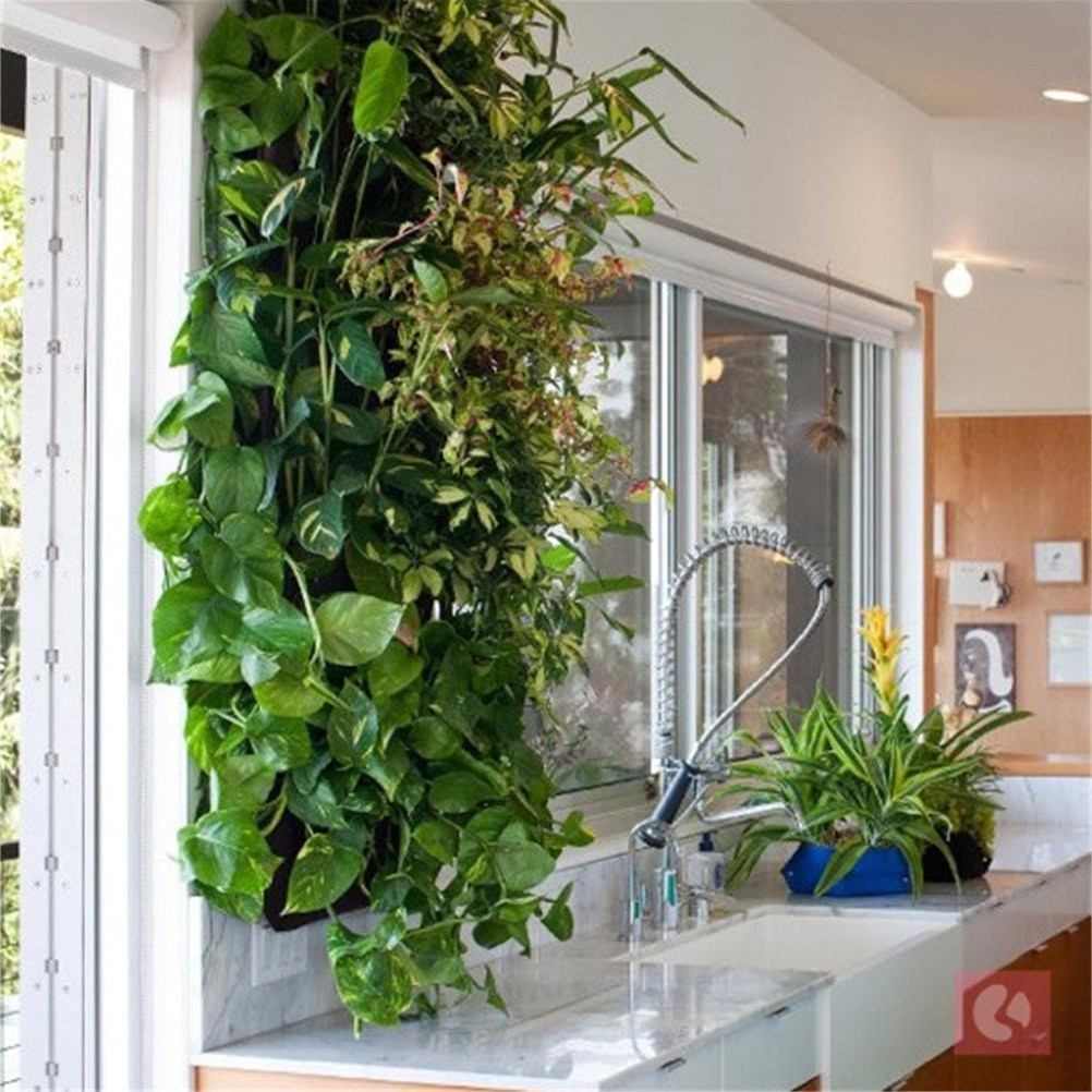 Indoor Herb Garden - 1個入りフェルト製植栽バッグ 壁掛け型 縦型12ポケットプランター 省スペース ハーブ多肉植物育成バッグ 室内・屋外ガーデン用
