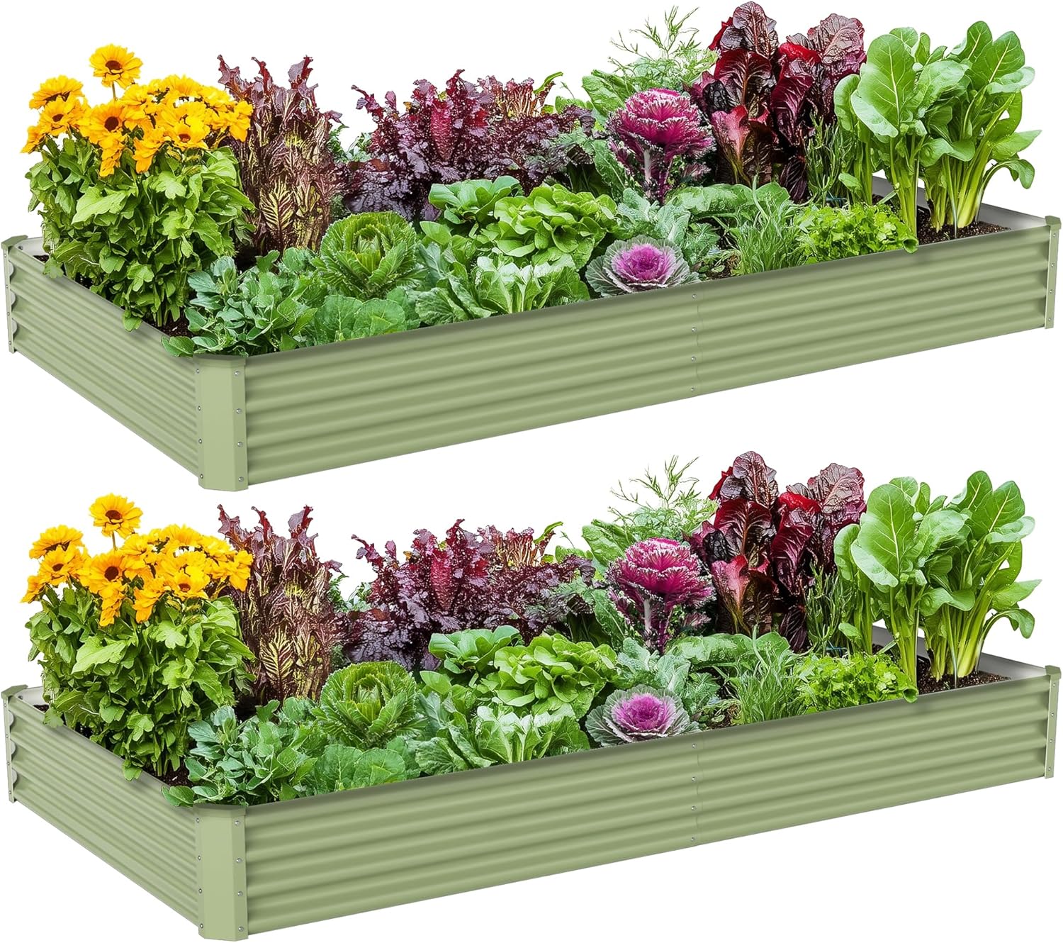 Raised Garden Bed - 屋外野菜栽培用金属製高床式菜園、亜鉛メッキ鋼、8x4x1フィート大型グリーンプランターボックス