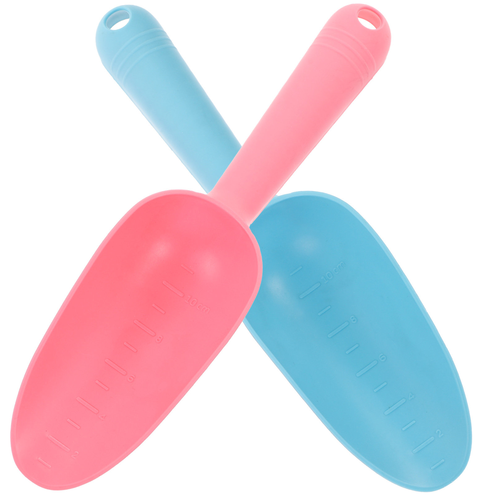Trowel Garden Tools - 2個入り、プラスチック製ガーデンスコップ、手動式移植用スコップ、耐久性があり軽量な園芸用具、深さ目盛り付きで土の掘り起こしや植え付けに最適。