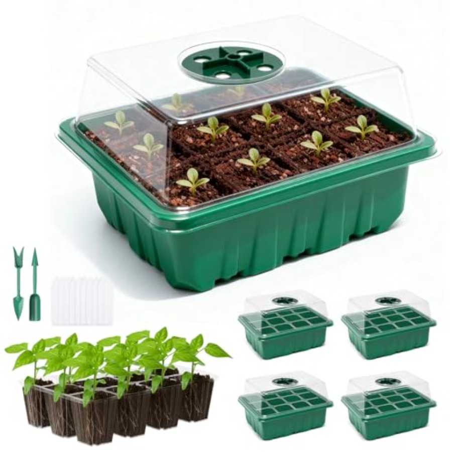 5パックの種子スタータートレイ（湿度ドーム付き）、透明な排水 - Seed Starter Tray のレビューと価格